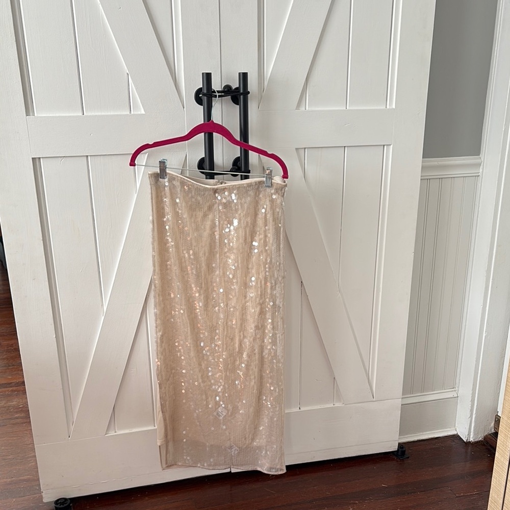 STAUD Sequin Midi Skirt in Champagne